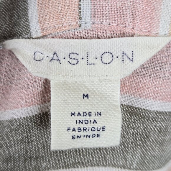 Caslon Size Medium Striped Shirt Dress Linen Blend Rolled Cuffs Button Front - Picture 11 of 14